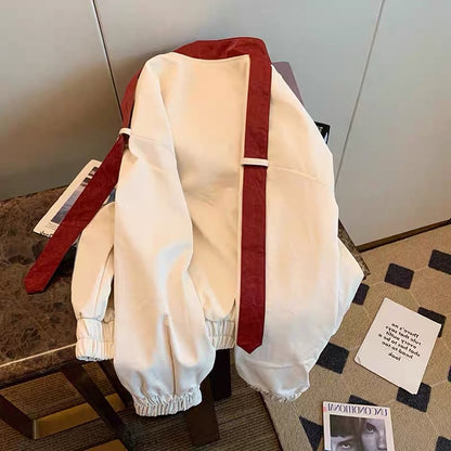 Han Fan's high-level sense of heavy industry hits color stitching baseball uniforms for men and women winter Hong Kong-style chic loose stand-up collar jacket jacket
