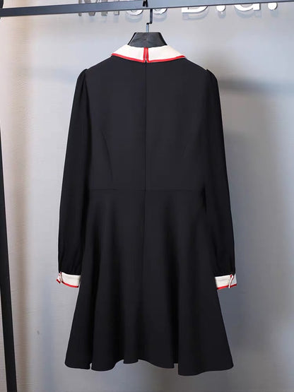 Miss DG high-end temperament small fragrant dress 2023 autumn and winter lapel bow waist slimming skirt (D0676)