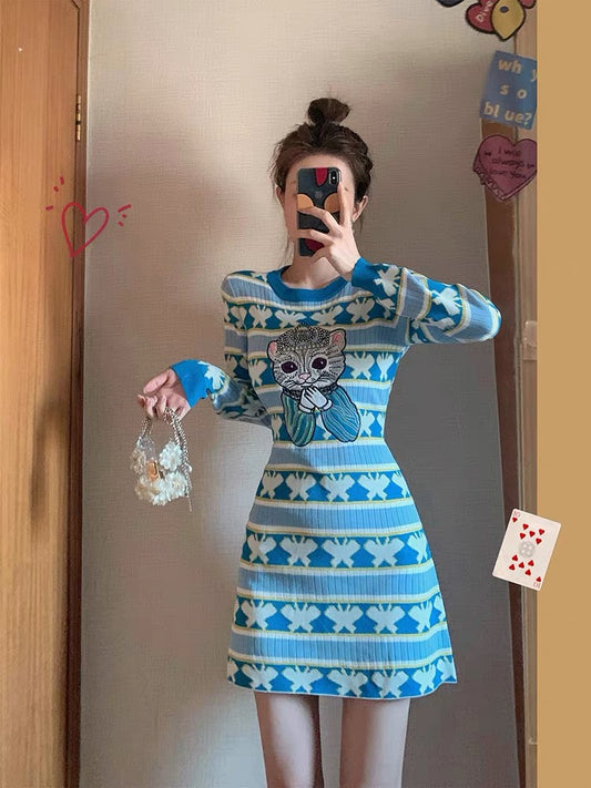 MUEL Original ◆ Casual long-sleeved dress for women in early spring 2023 new style for small people, age-reducing waist and slimming skirt T3492