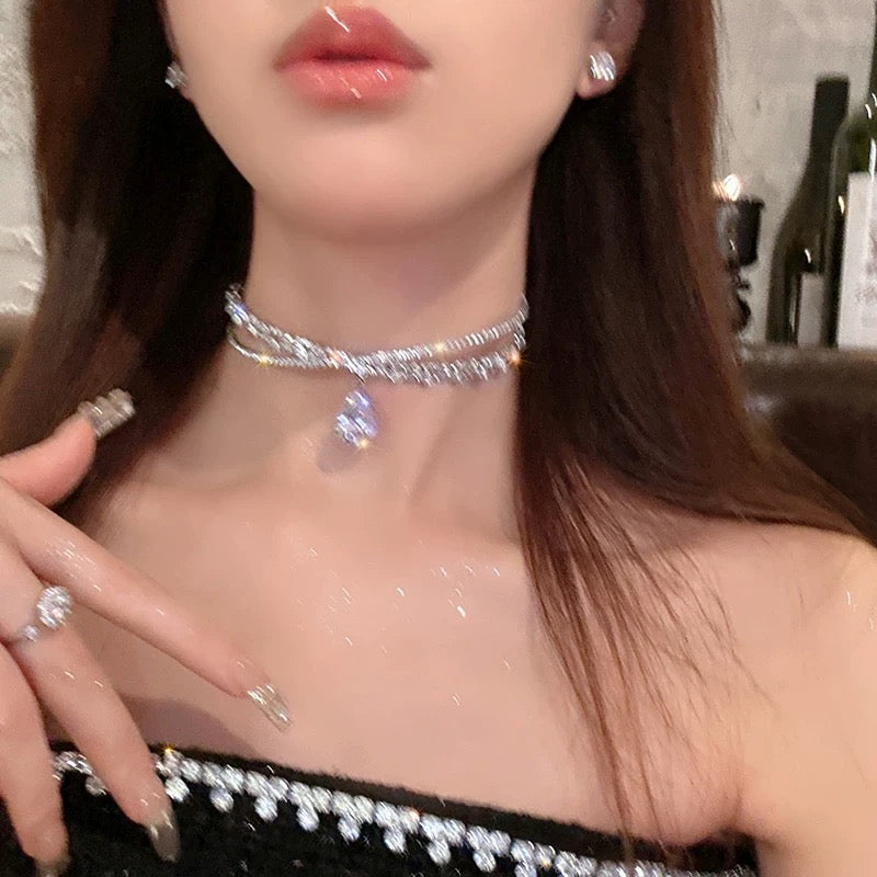 choker exaggerated flash diamond choker women's necklace high-end design niche clavicle chain necklace dinner party accessories