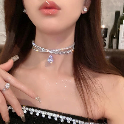 choker exaggerated flash diamond choker women's necklace high-end design niche clavicle chain necklace dinner party accessories