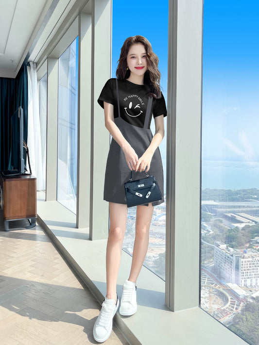 Fake two-piece black dress summer 2024 new women's clothing small black dress slim niche skirt female summer petite