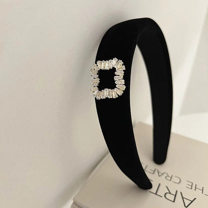 Sparkling diamond square buckle velvet headband women's autumn and winter hairpin headband high-end hair accessories versatile Internet celebrity hairband
