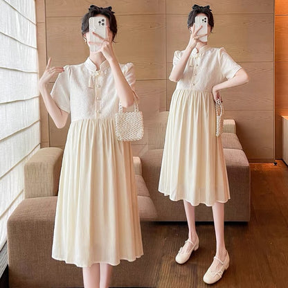 2023 Fashionable New Maternity Summer Dress Temperament Fashionable Improved Cheongsam Summer Small Summer Dress