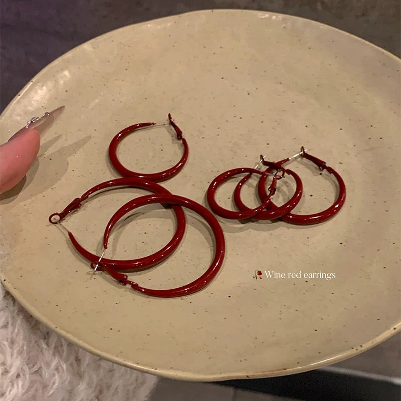 Retro Hong Kong style Anhong oil drop earrings circle plain hoop earrings female high-grade earrings female temperament ear buckle earrings