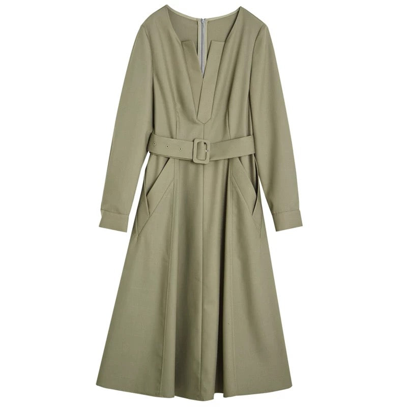 International first-line brand original single women's fashion slim French luxury high-end long-sleeved V-neck waist dress