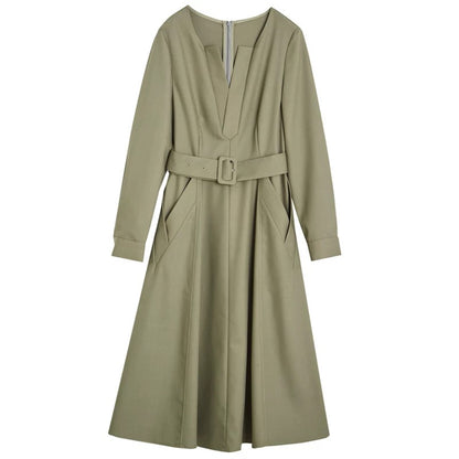 International first-line brand original single women's fashion slim French luxury high-end long-sleeved V-neck waist dress