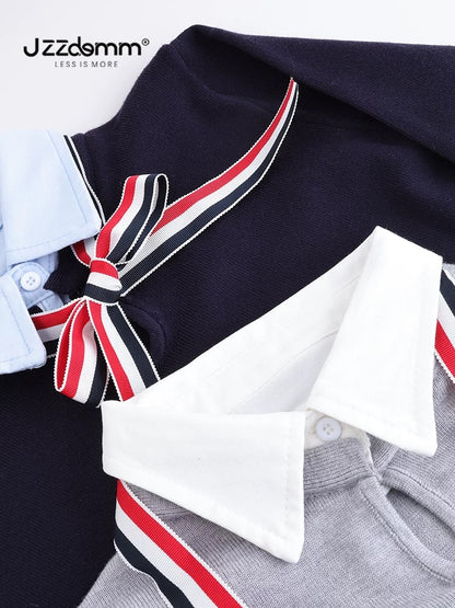 Jiuzhou Chengpin/JZZDEMM three-color bow lapel fake two-piece pullover female Korean style waist slim fit top