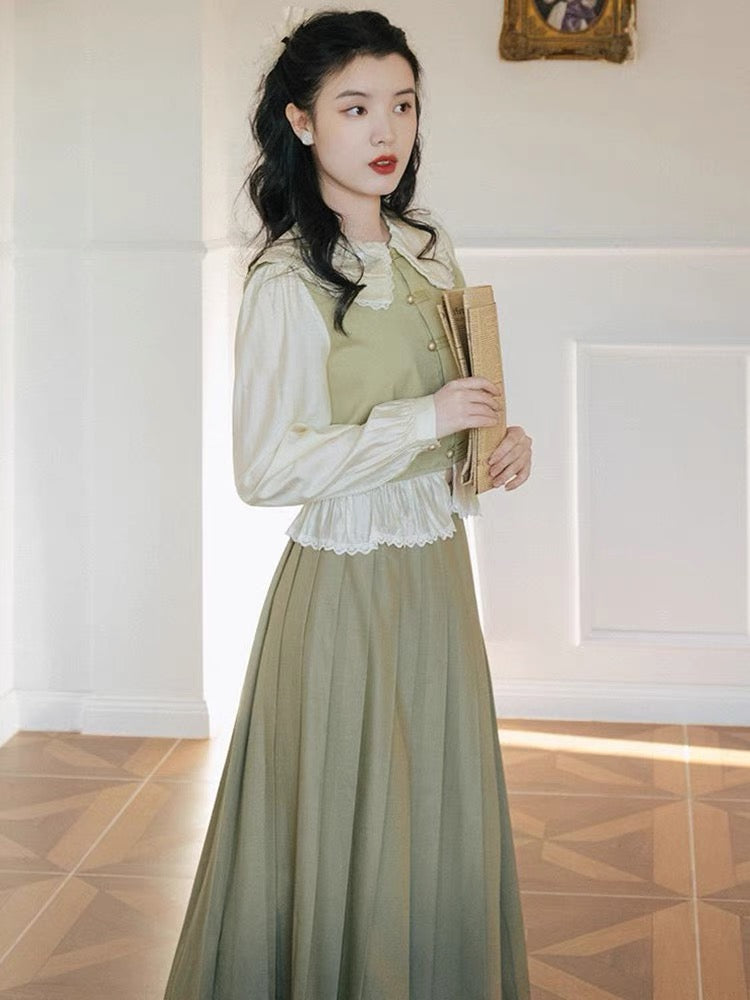 French retro forest style women's clothing for girls to wear artistic first love skirt suit spring new artistic style dress