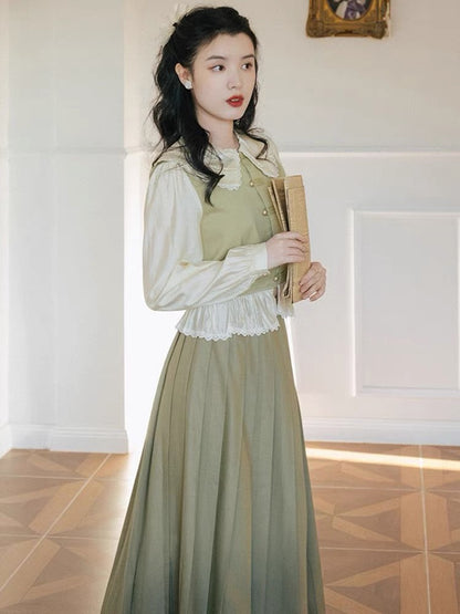 French retro forest style women's clothing for girls to wear artistic first love skirt suit spring new artistic style dress