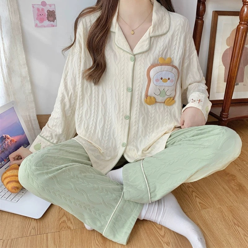 Pajamas women summer cardigan long-sleeved trousers suit summer ladies 2024 new cartoon spring autumn winter home clothes