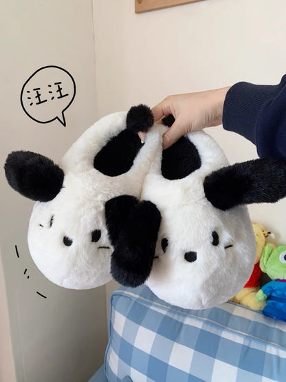 Thin strips of warm soft-soled furry shoes for student bedrooms and home use, winter internet celebrity cute puppy cotton slippers for women