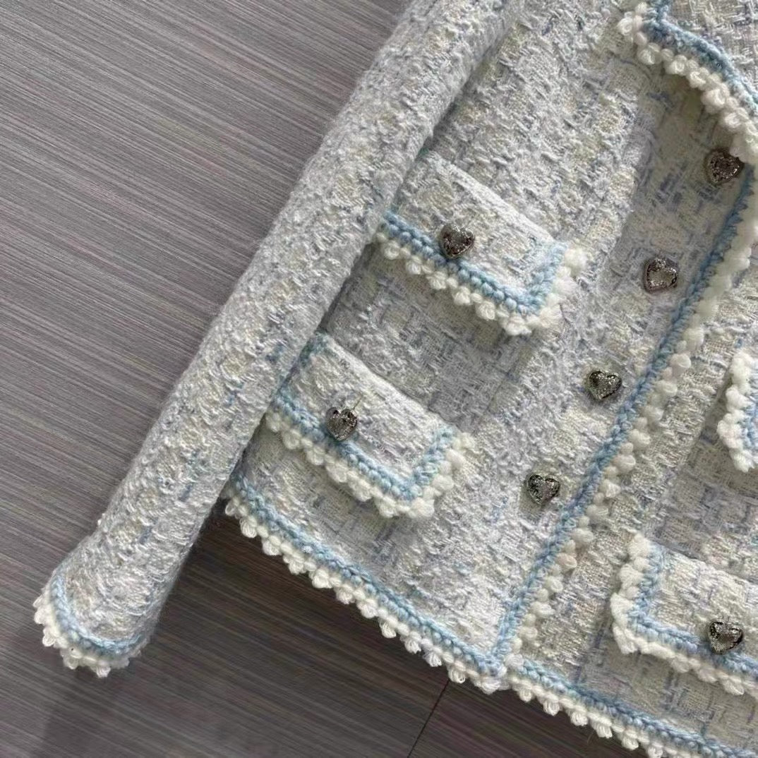 Tenth European station own factory 2023 autumn Xiaoxiangfeng yarn woven soft tweed material short jacket fashionable top