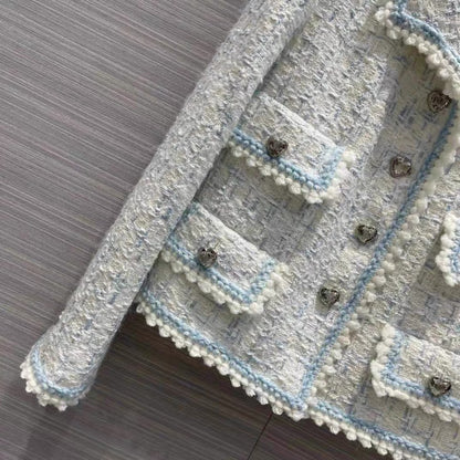 Tenth European station own factory 2023 autumn Xiaoxiangfeng yarn woven soft tweed material short jacket fashionable top