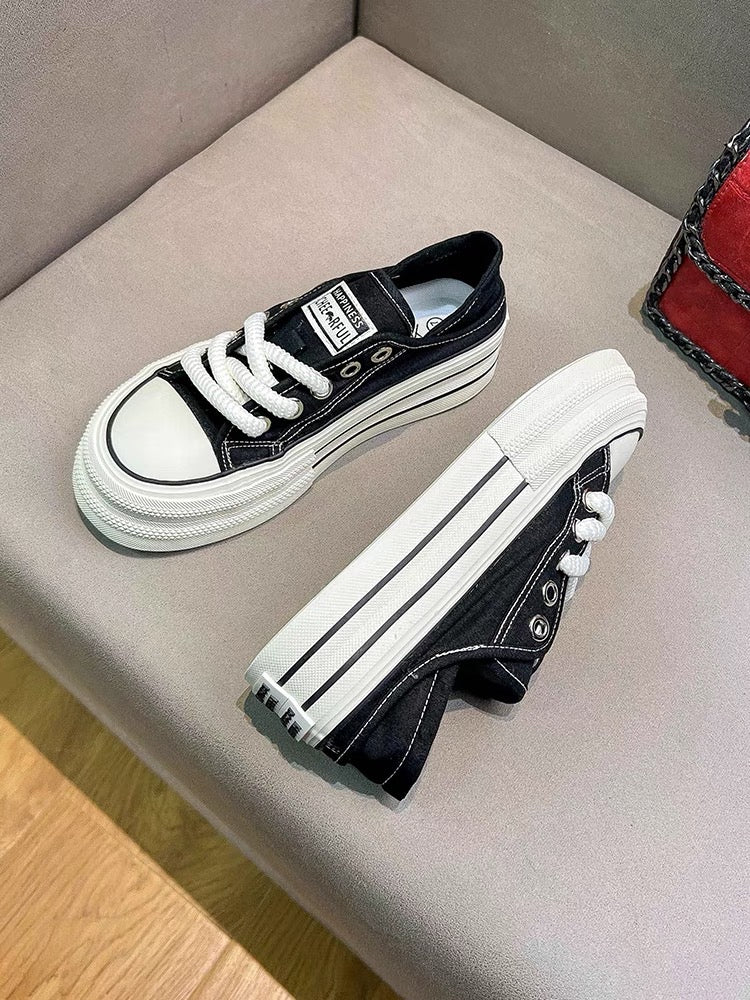 Uncle MJ net red color matching canvas shoes women's new Korean version casual fashion all-match sneakers two wear small white shoes