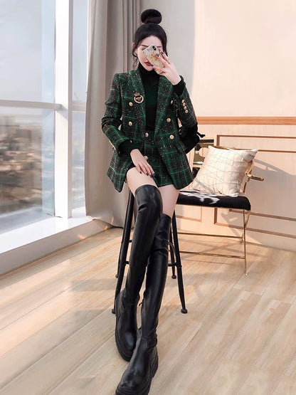 Xiaoxiangfeng Suit Pants Suit Women's 2023 New Winter Plaid Woolen Suit Two-piece College Style Suit