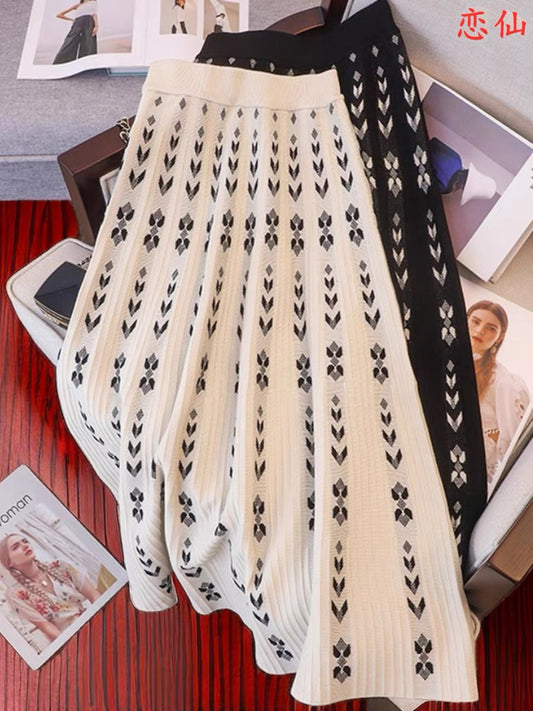 Skirts with sweaters and coats, autumn and winter knitted skirts, women's long skirts, mid-length winter skirts, large hem A-line skirts