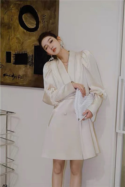 Spring and autumn new women's French retro champagne acetate dress high-end temperament birthday party dress skirt