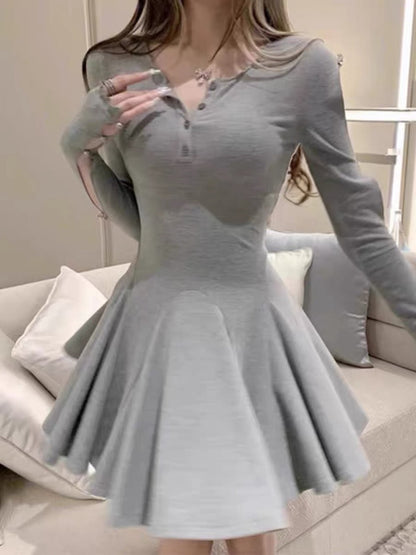 With safety pants, gray long-sleeved tight-fitting sexy T-shirt dress – Lee  Nhi Boutique