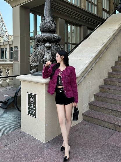 For Fay berry plum/white cabbage winter plush thickened warm slimming small fragrant woolen coat for women