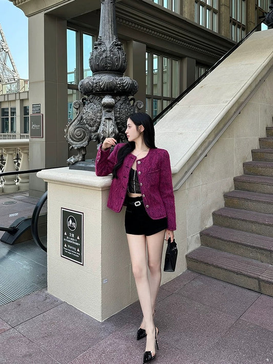 For Fay berry plum/white cabbage winter plush thickened warm slimming small fragrant woolen coat for women