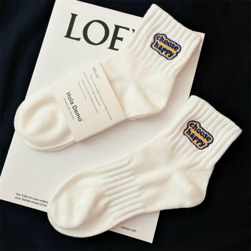 Socks men's short socks summer thin embroidered men's mid-tube socks pure cotton sweat-absorbent breathable long socks trendy men's sports socks