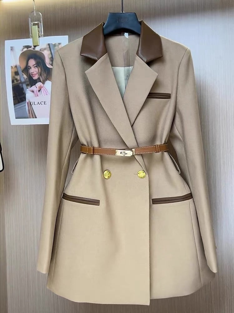 Commuter fried street niche design sense small suit professional wear temperament khaki waist suit jacket female autumn and winter