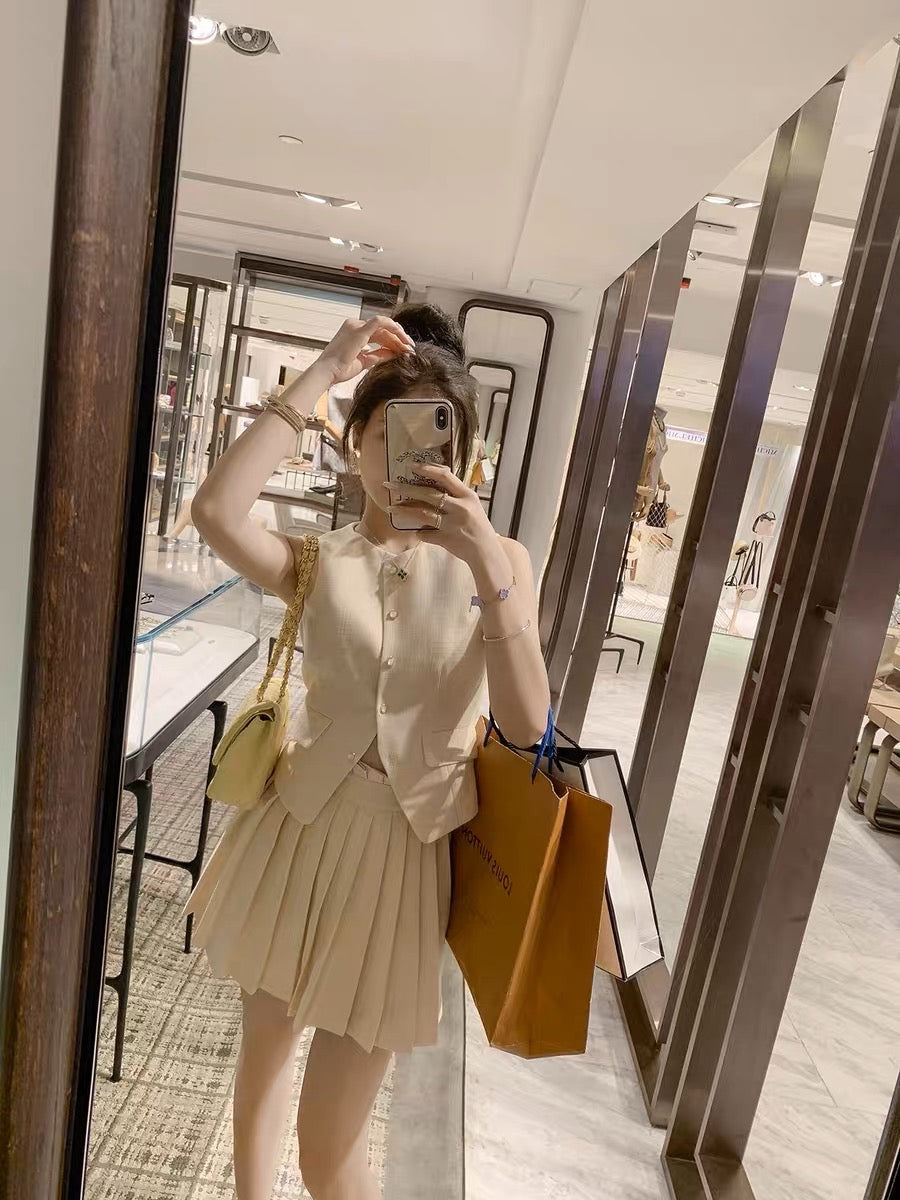 Fish and Rabbit's Rabbit Fragrance Style Suit Skirt Women's Light Luxury Luxury Sensation Ladies Vest Pleated Skirt Two-piece Skirt