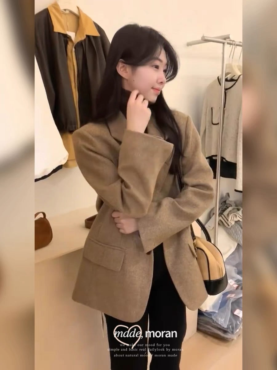 Retro high-end woolen suit jacket autumn and winter thick woolen casual small suit short coat temperament for small people