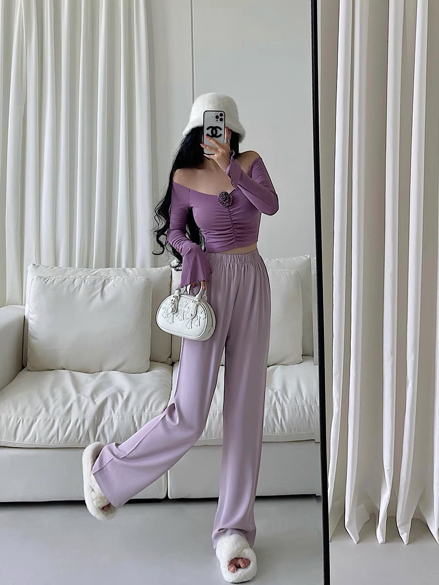 YoungGirlDay pure desire to reduce age, high waist, loose, slim and drape suit, straight casual pants, floor-length trousers for women (B1811)