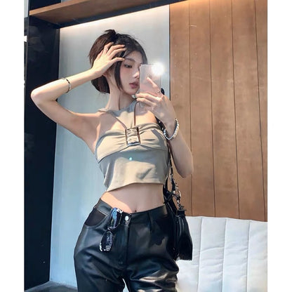 Sweet babes sexy pure desire hanging neck sleeveless top design niche tube top camisole female summer short outerwear