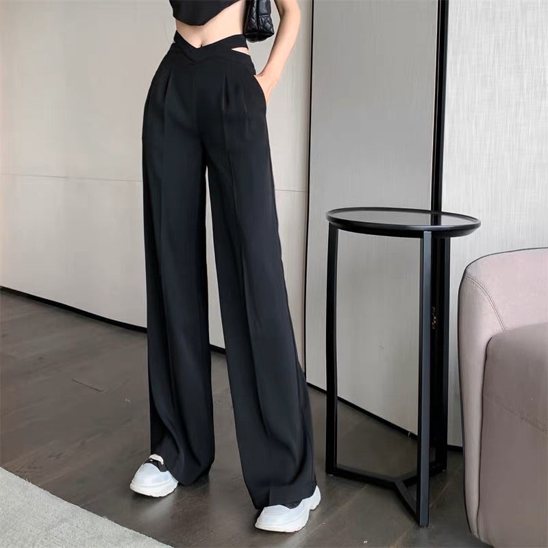 Design sense niche wide-leg suit casual pants women's clothing early autumn mopping trousers black high waist loose drape pants