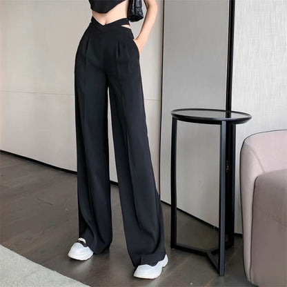 Design sense niche wide-leg suit casual pants women's clothing early autumn mopping trousers black high waist loose drape pants