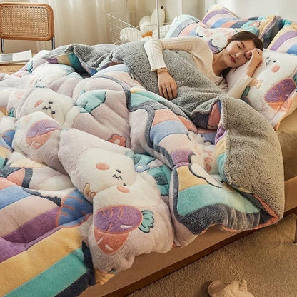 Coral fleece blanket lamb fleece quilt thickened winter single student dormitory milk flannel blanket bed
