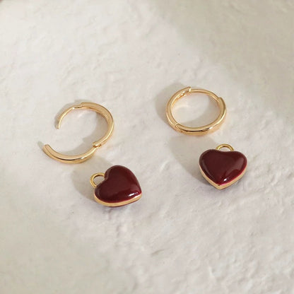 Beautiful burgundy double-sided love earrings for women, autumn and winter niche design red earrings, ear studs, ear buckles, temperament earrings