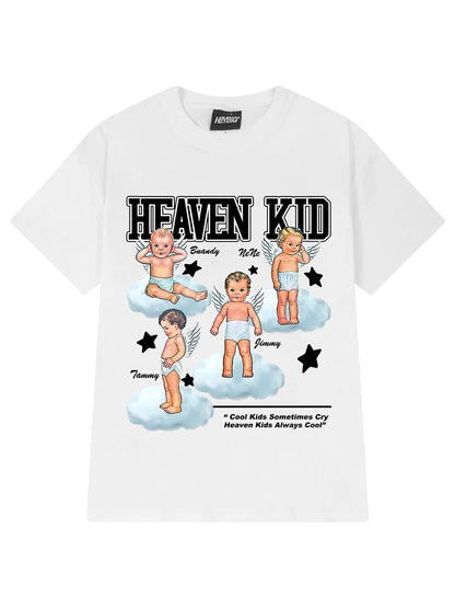 Korean version of loose cartoon little angel print ins short-sleeved T-shirt male and female trendy cotton tops couple summer trend
