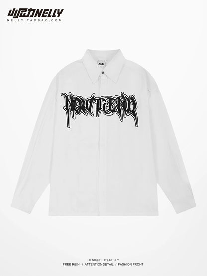 Summer Japanese graffiti long-sleeved shirt men's trendy brand loose ins large size Korean trend casual shirt jacket