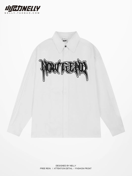Summer Japanese graffiti long-sleeved shirt men's trendy brand loose ins large size Korean trend casual shirt jacket