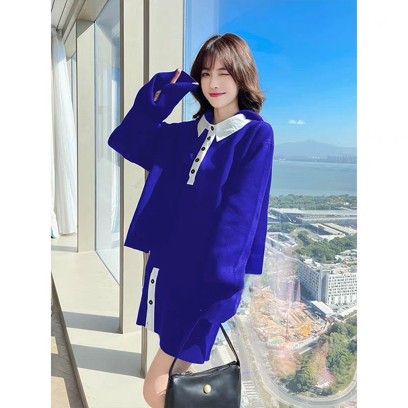 Autumn 2023 new autumn Klein blue sweatshirt skirt two-piece set Yujie Xiaoxiang style high-end suit for women