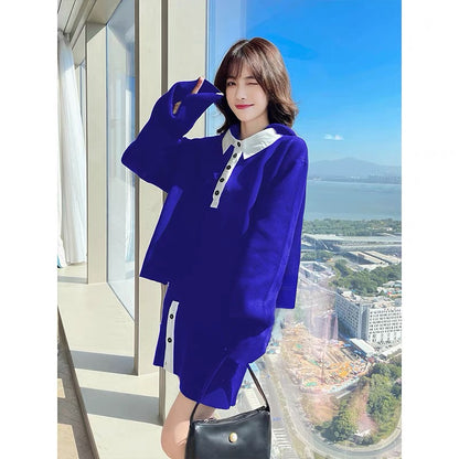Autumn 2023 new autumn Klein blue sweatshirt skirt two-piece set Yujie Xiaoxiang style high-end suit for women
