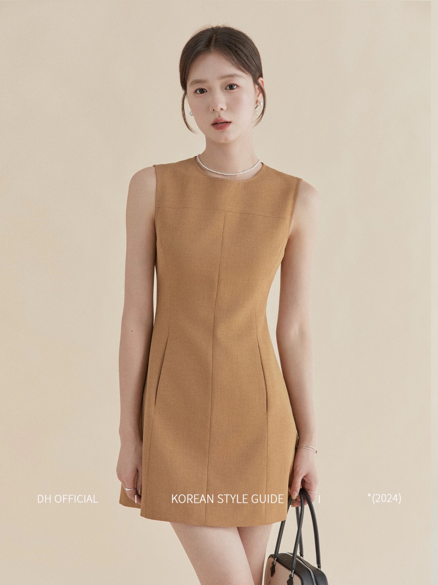 DH OFFICIAL Big Flower [Kelu Qianjin] Khaki Brown Dress Women's Summer Korean Waist Temperament Sleeveless Dress
