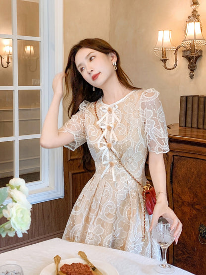 Zhang Xinzi [Romantic] French hook flower embroidery water-soluble lace dress female summer new temperament long skirt