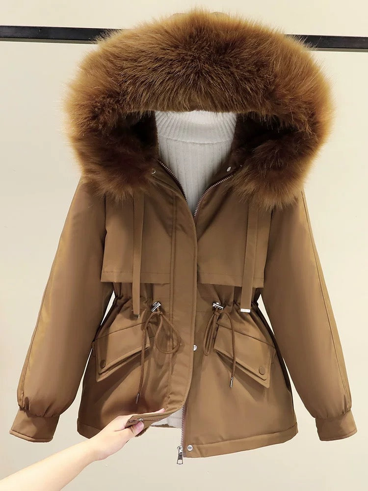 Parker women's cotton-padded jacket 23 winter new style plus velvet thickened cotton-padded jacket Korean style small short down-padded jacket