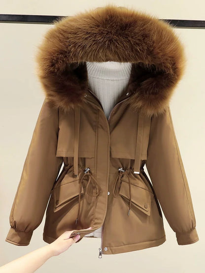 Parker women's cotton-padded jacket 23 winter new style plus velvet thickened cotton-padded jacket Korean style small short down-padded jacket