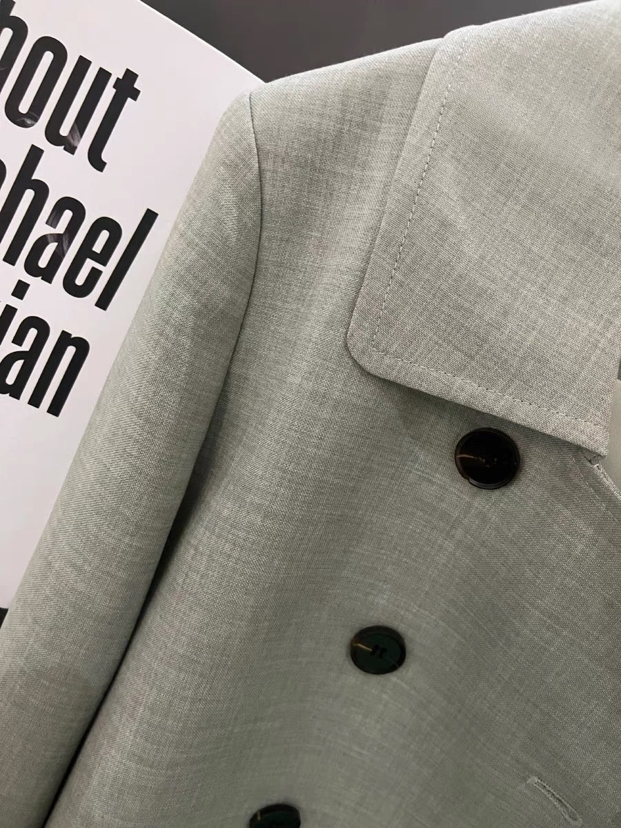 Short gray-green suit women's jacket 2023 new spring and autumn cool college style high-end temperament suit
