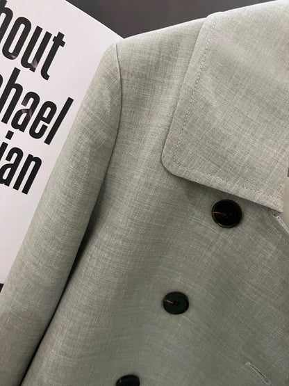 Short gray-green suit women's jacket 2023 new spring and autumn cool college style high-end temperament suit