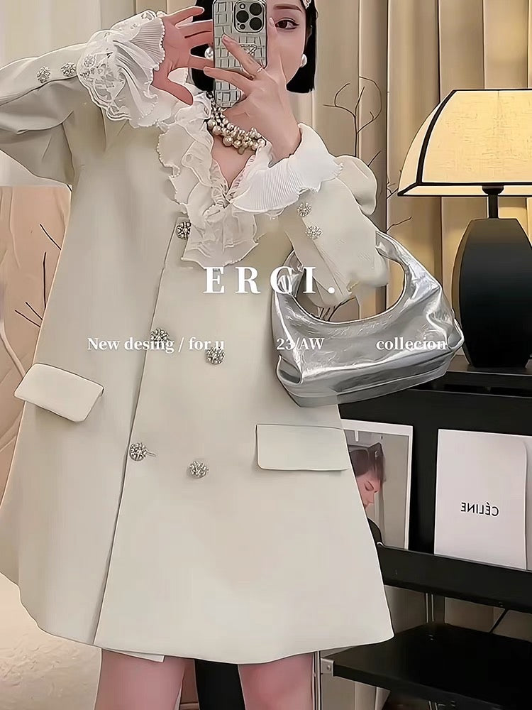 Design sense small crowd ruffled stitching suit dress 2023 new women's autumn French temperament small skirt