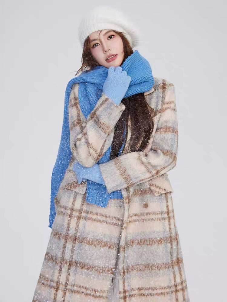 Volstagg 30 wool plaid woolen coat for women autumn and winter temperament and high-end Korean style mid-length woolen coat
