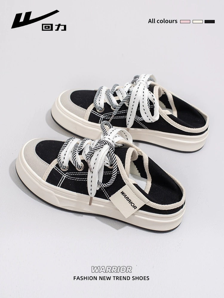 Pull back two-wear canvas shoes for women 2024 spring new one-legged lazy slippers sneakers casual white women's shoes