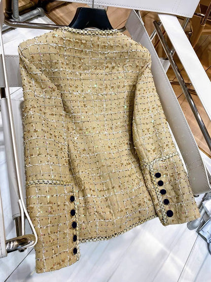 French niche design sense 23 autumn and winter new style small fragrant style short top tweed braided temperament jacket for celebrities